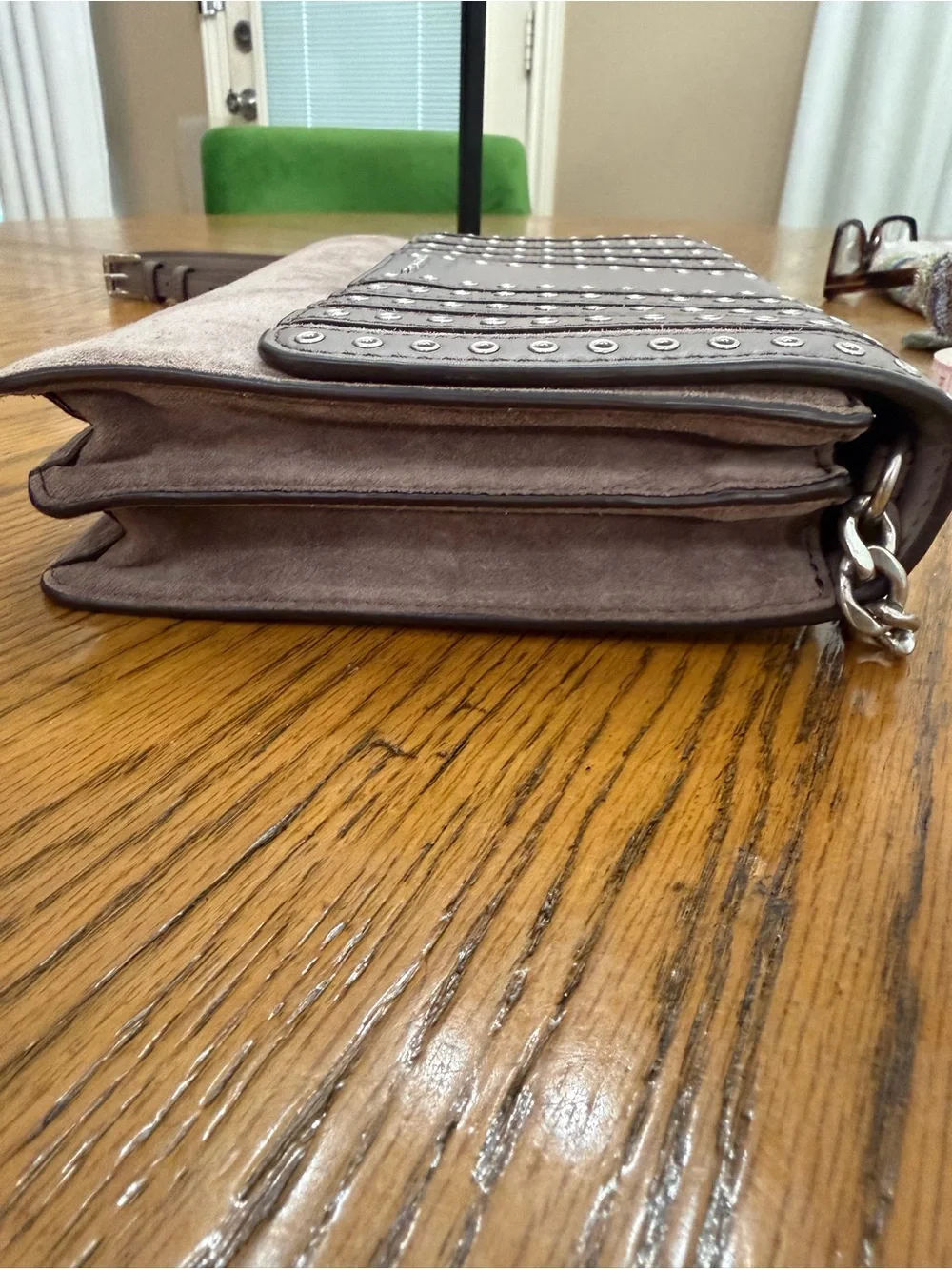 EUC Michael Kors Brooklyn Taupe Grommet Leather & Suede Shoulder Crossbody